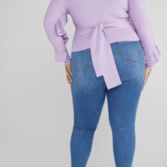 FTF Pink Dahlia Ruffle Detail Wrap Sweater Size 2 (18/20) - Picture 4 of 5